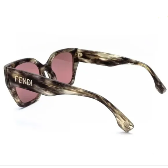 NEW AUTH FENDI FE40070I Havana Pattern Brown Pink lens Square sunglasses